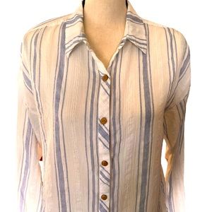 O’Neill Long Sleeve Cotton Button Down Shirt White Blue Stripes Size Med